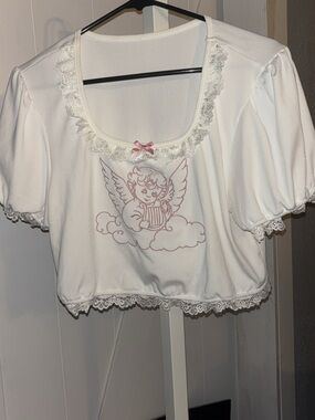 White Angel Coquette Graphic Lace Crop Top